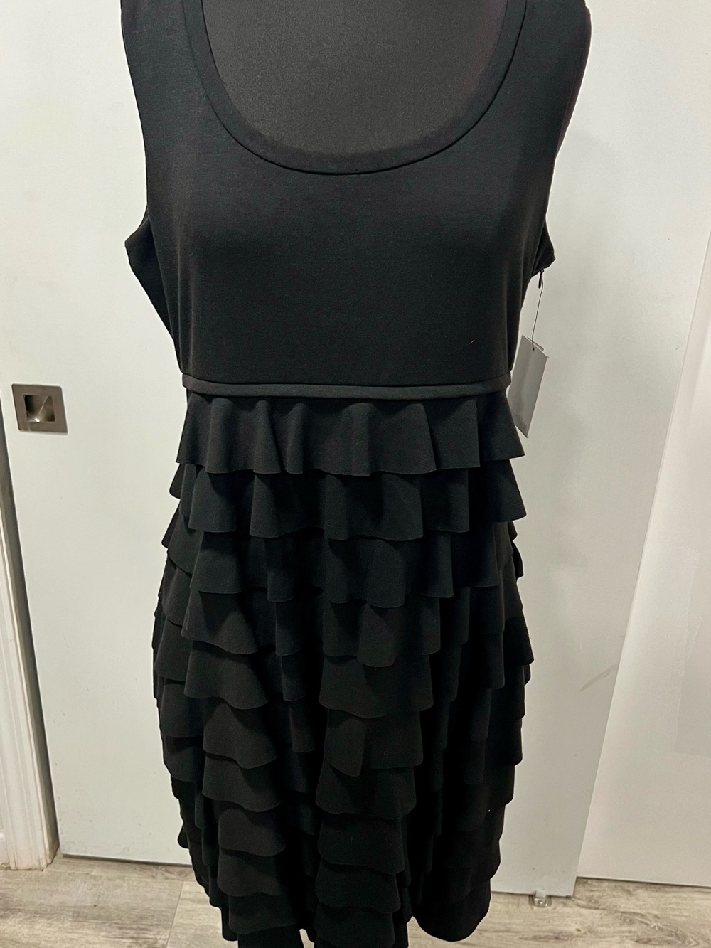 Calvin Klein Black Sleeveless Ruffle Tier Dress